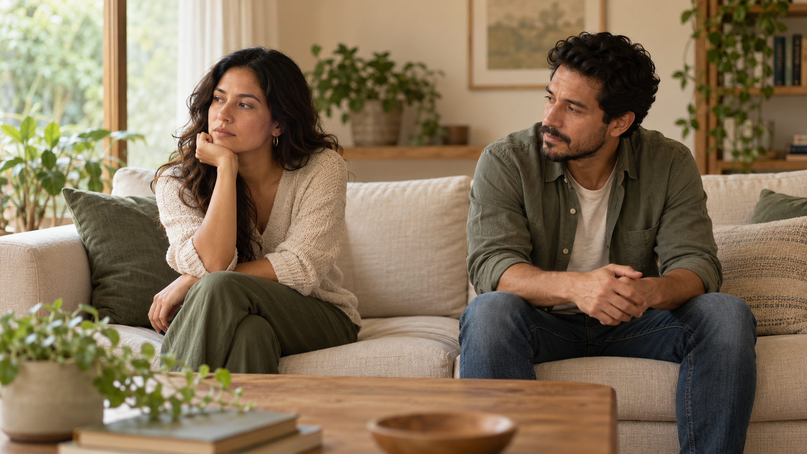 Couple having a difficult conversation at home